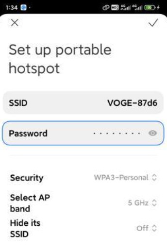 Hotspot configuration: SSID matching the cluster, 5 GHz band