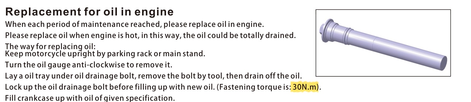 Oil change text: fastening torque is 30 N.m.